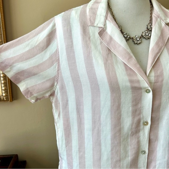 Rails Zuma Petal Stripe Shirt Short Sleeve Button Down Pink White Wide Stripe M - Picture 10 of 13